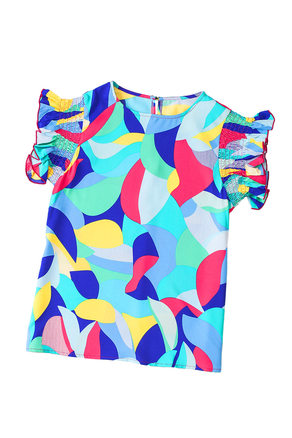 Abstract Ruffle Short Sleeve Blouse