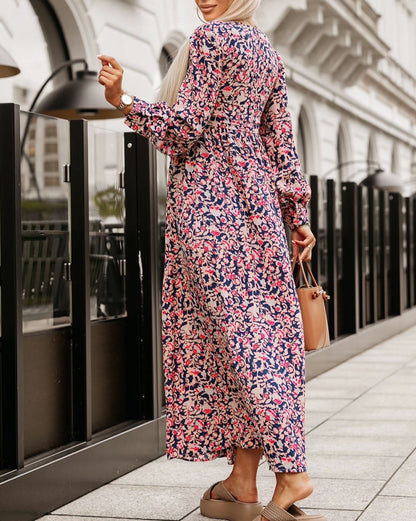 Floral Pleated Empire Waist Maxi Dress