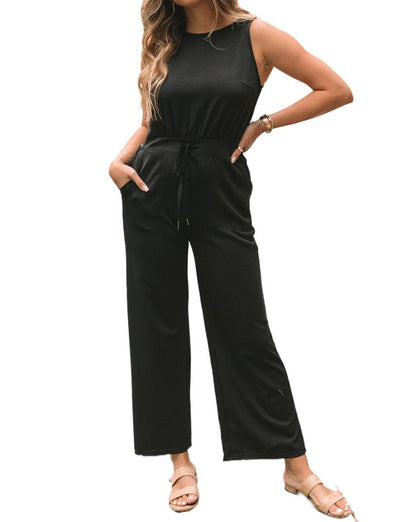 Sleeveless Drawstring Waist Pocketed Jumpsuit