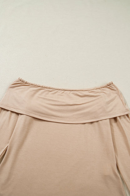 Solid Fold-Over Off-Shoulder Long Sleeve Top