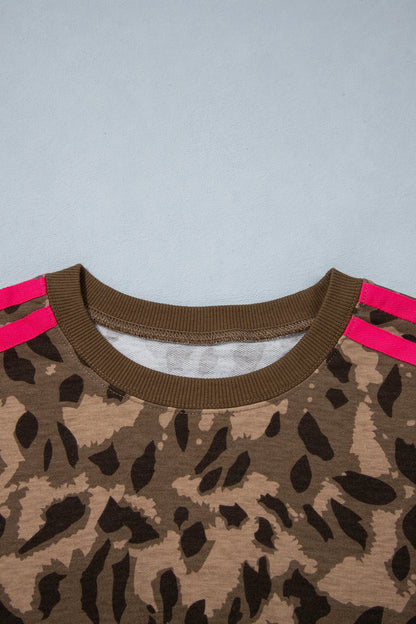 Leopard Contrast Stripe Long Sleeve Sweatshirt