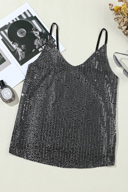 Sequin V-Neck Tank Top