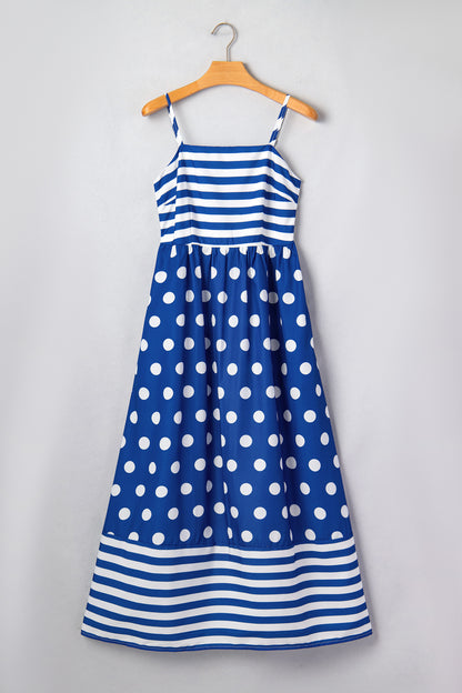 Stripe Polka Dot Patchwork High Waist Maxi Dress