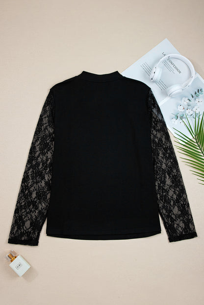 Plus Size Lace Patchwork Cutout Long Sleeve Top