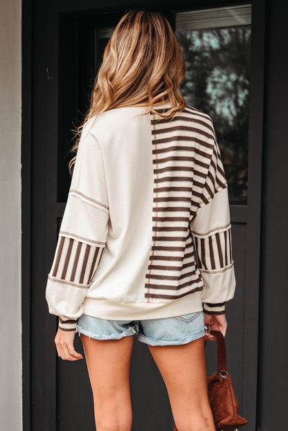 Stripe Patchwork Long Sleeve Henley Top