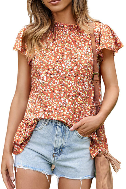 Floral Frilled Flutter Sleeve Blouse