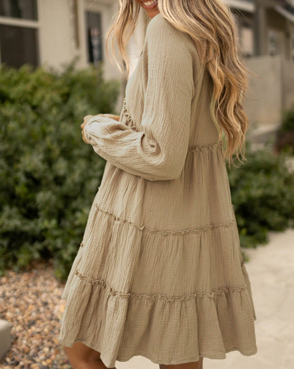 Gauze Frilled Ruffle Tiered Dress