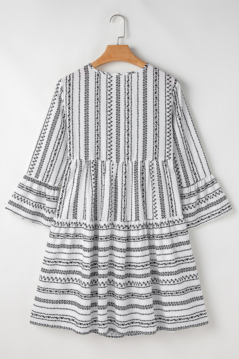 Stripe V-Neck Bell Sleeve Mini Dress