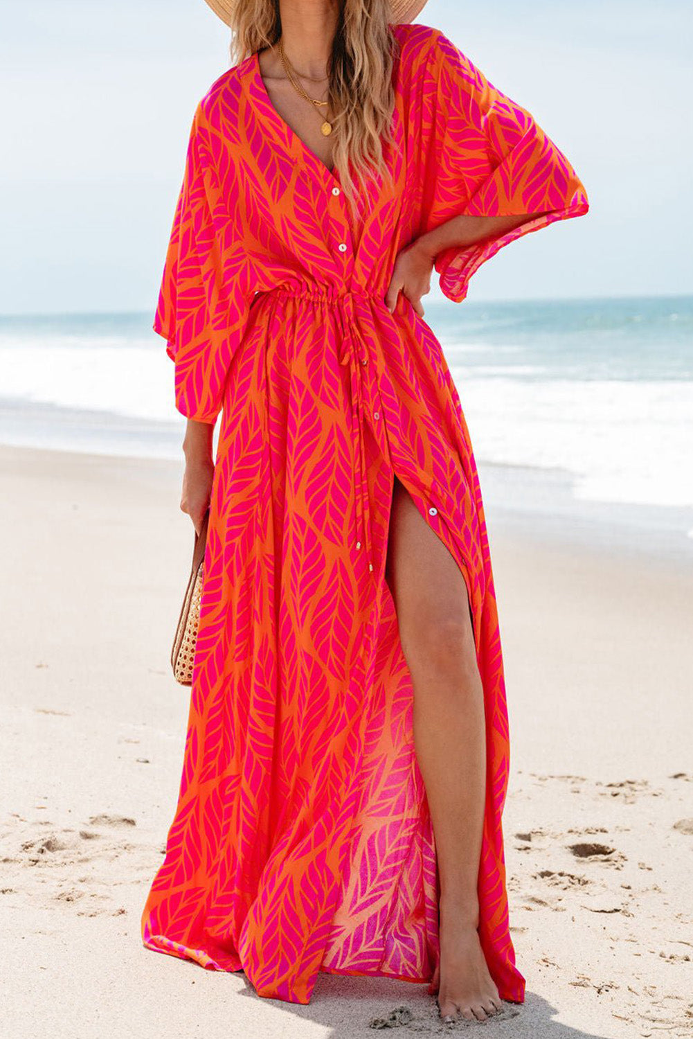 Tropical 3/4 Sleeve Maxi Dress