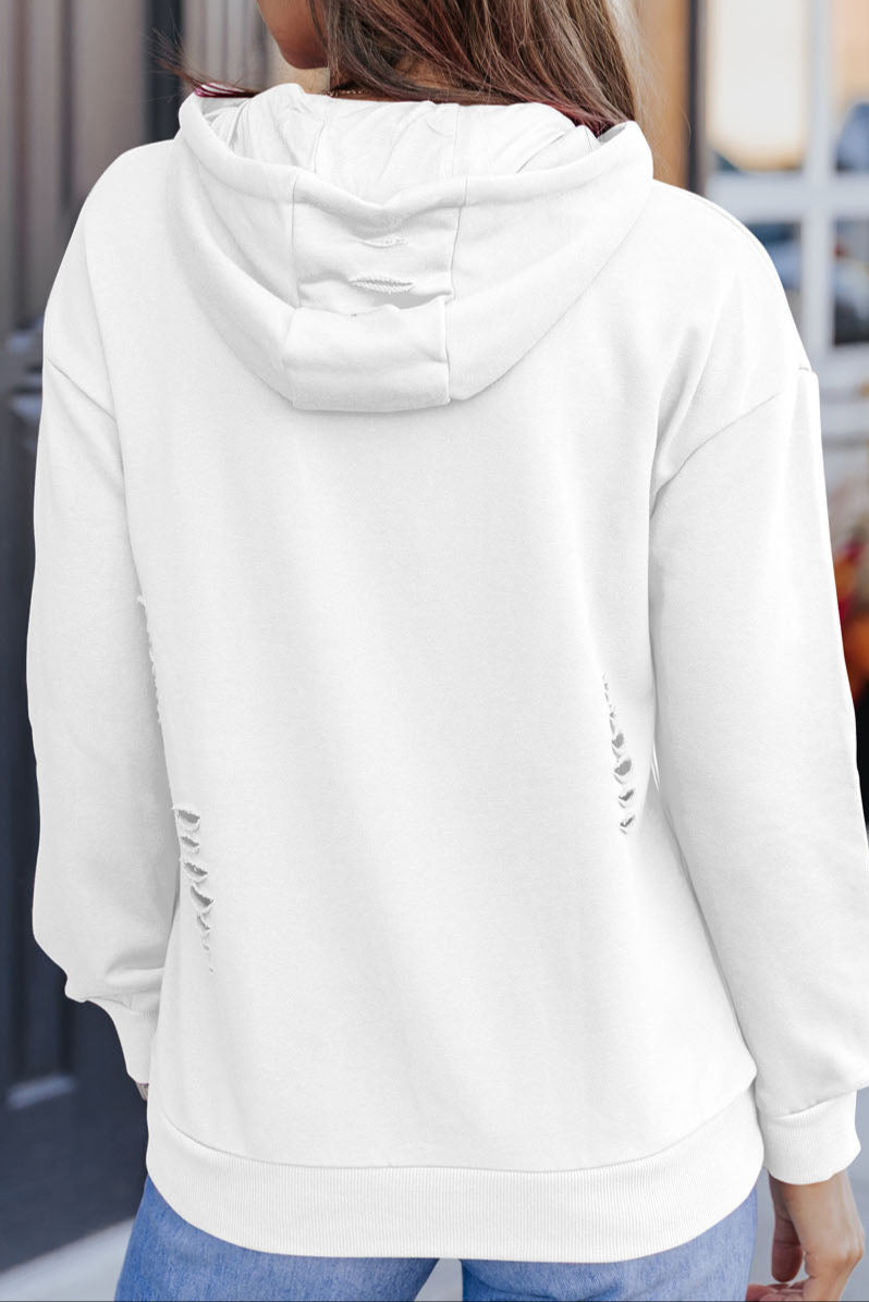 Solid Distressed Hooded Sweatshirt