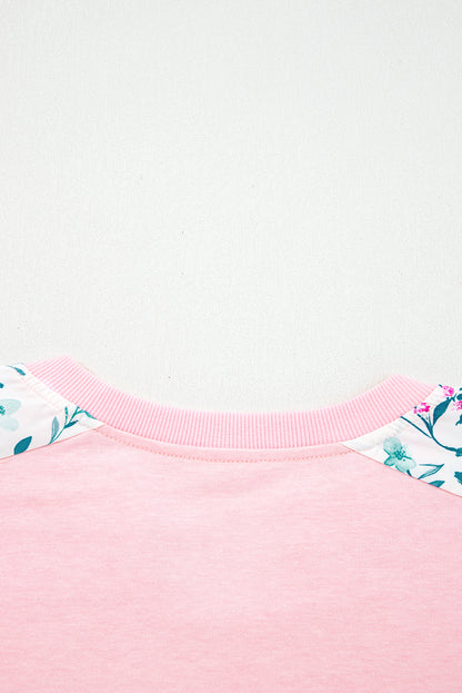 Floral Colorblock Patchwork Chest Pocket Long Sleeve Top