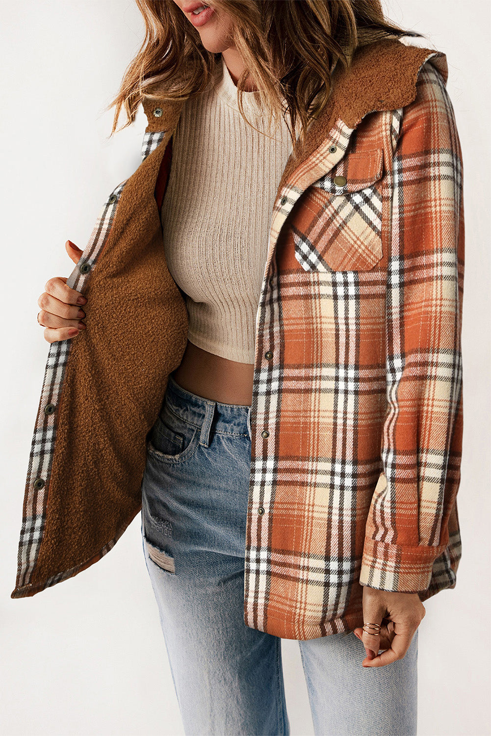 Plaid Sherpa Lined Hooded Shacket