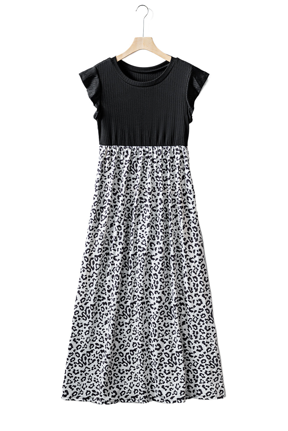 Leopard Ribbed Pocketed Maxi Dress