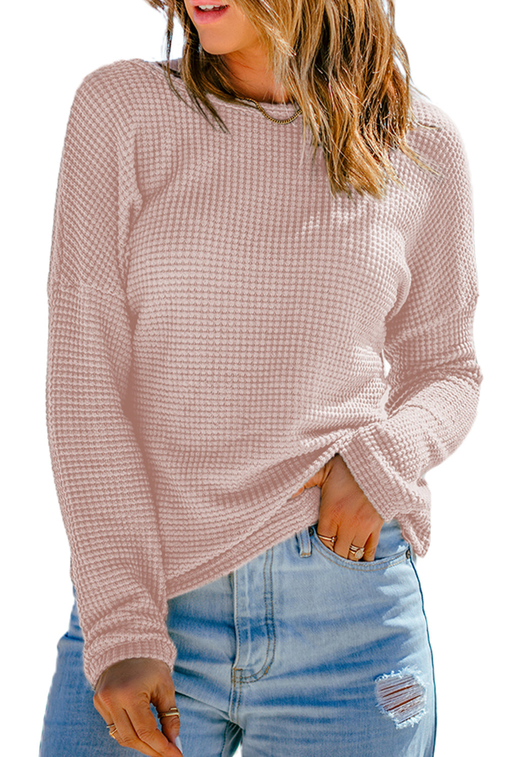 Waffle Knit Long Sleeve Top