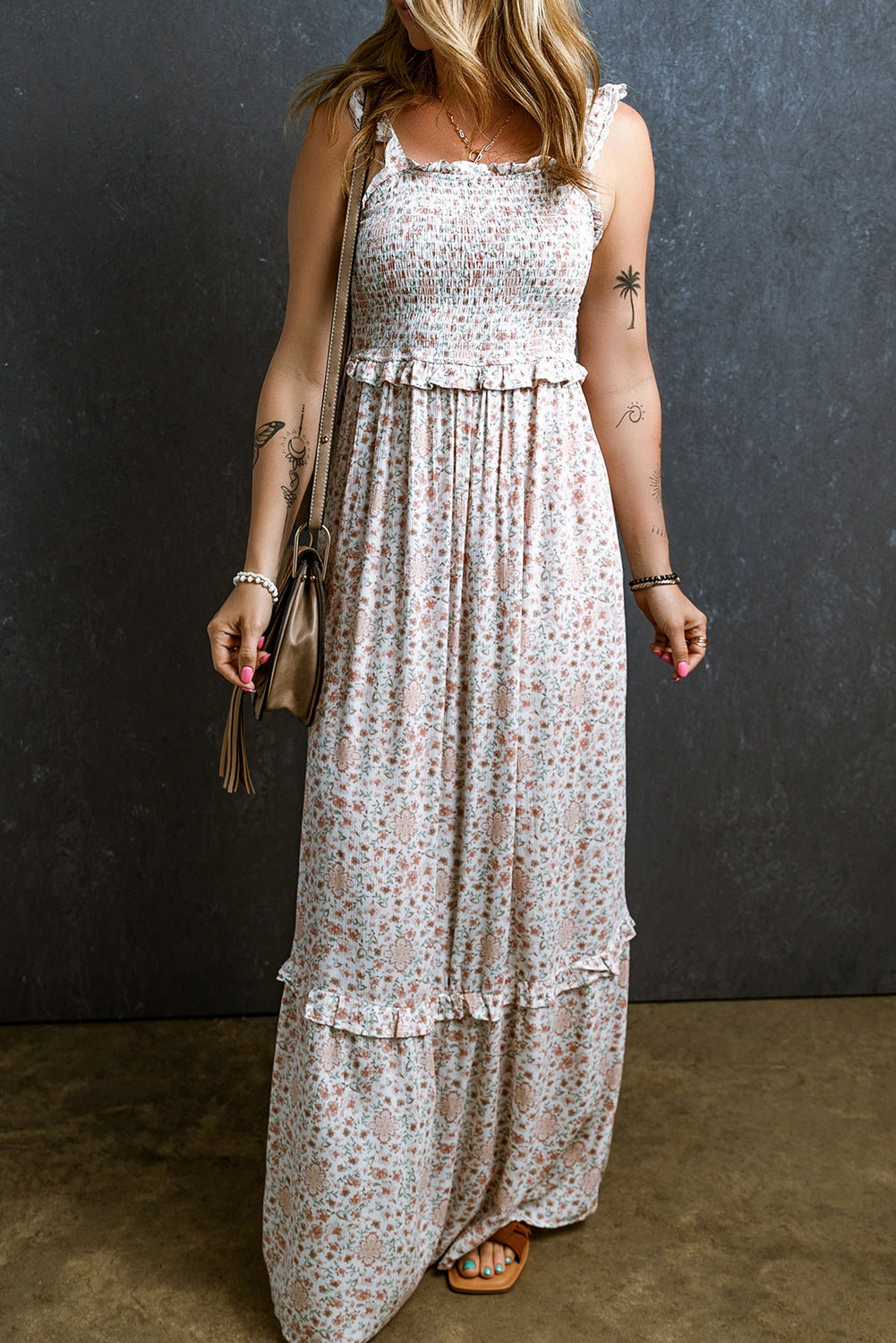 Floral Smocked Ruffle Maxi Dress