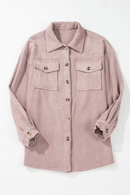 Solid Corduroy Button-Up Pocketed Shacket