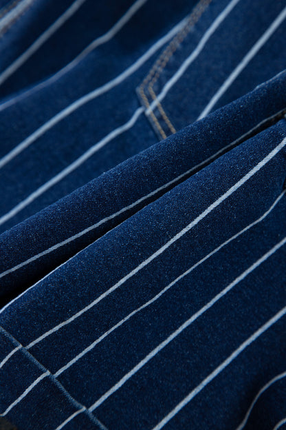 Denim Stripe Metal Button Detail Shorts