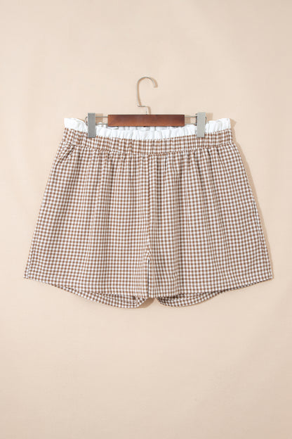Plus Size Gingham Plaid Ruffle Contrast Trim Shorts