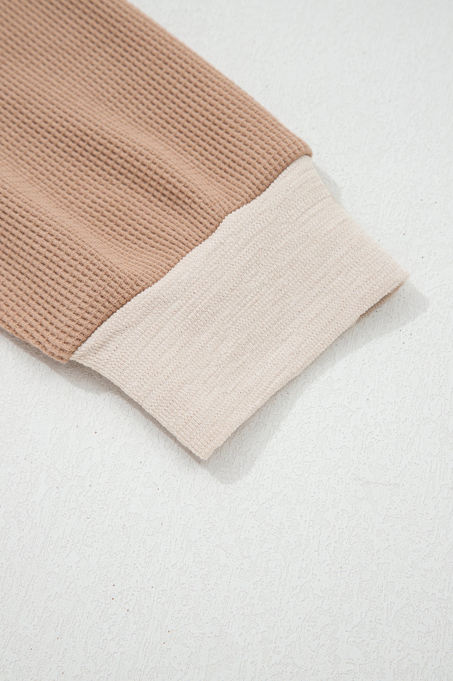 Plus Size Colorblock Waffle Long Sleeve V-Neck Top