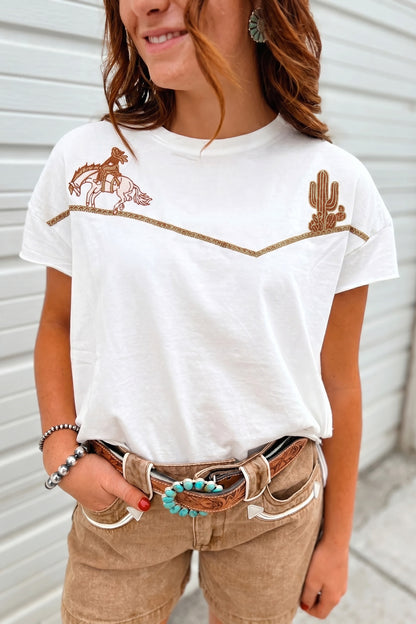 Western Cowboy & Cactus Embroidered Tee