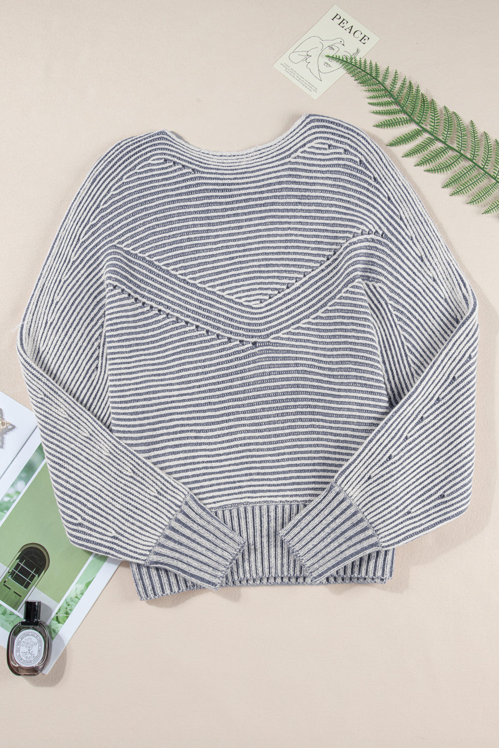 Stripe Ribbed Knit Boat Neck Sweater