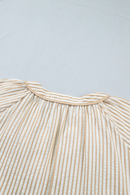 Floral Embroidered Stripe V-Neck Long Sleeve Blouse
