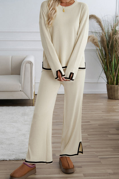 Contrast Trim Sweater and Pants Set