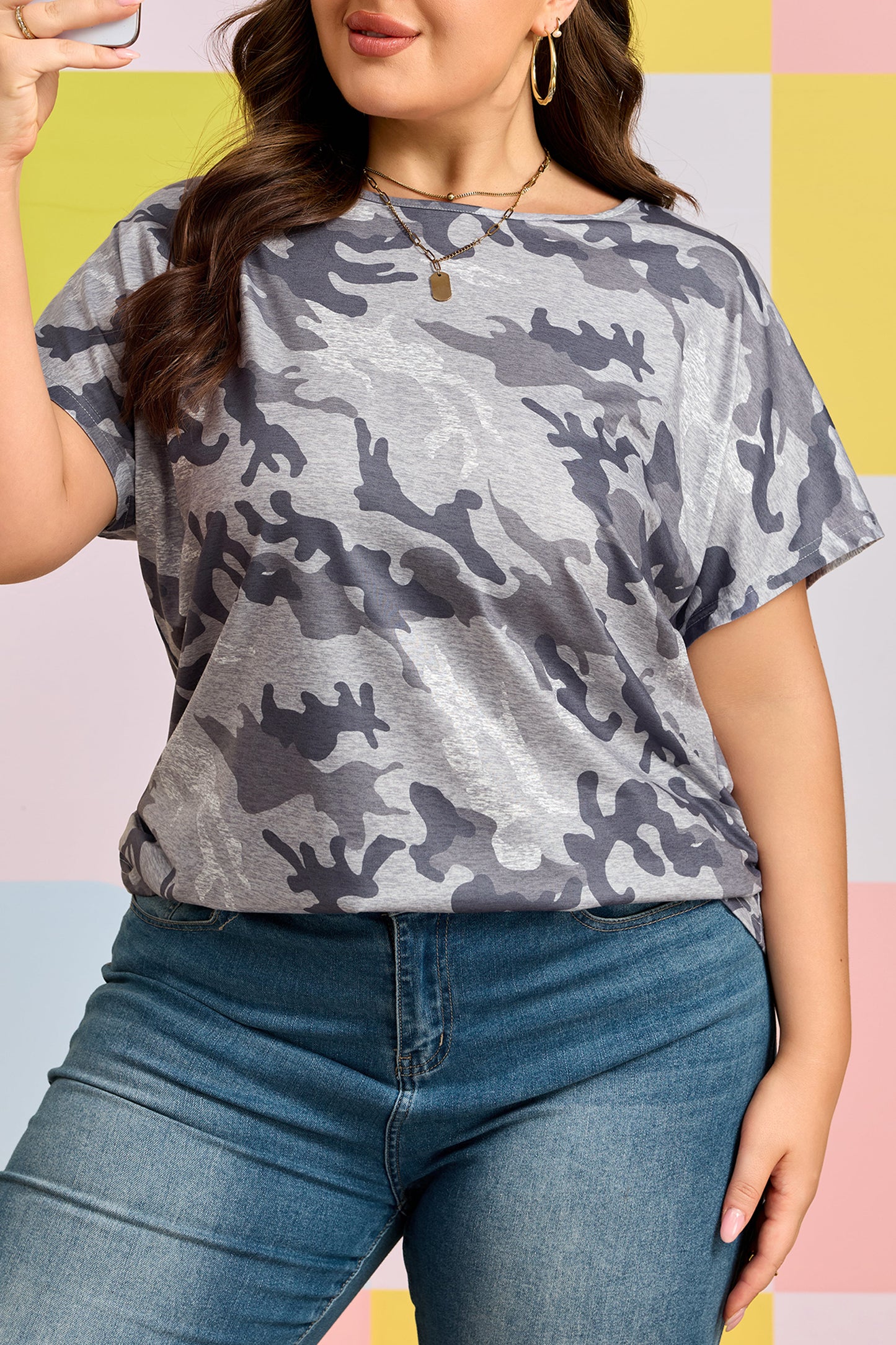 Plus Size Camo Short Sleeve T-Shirt