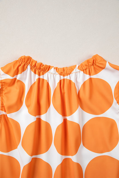 Polka Dot Frilled Round Neck Tank Top
