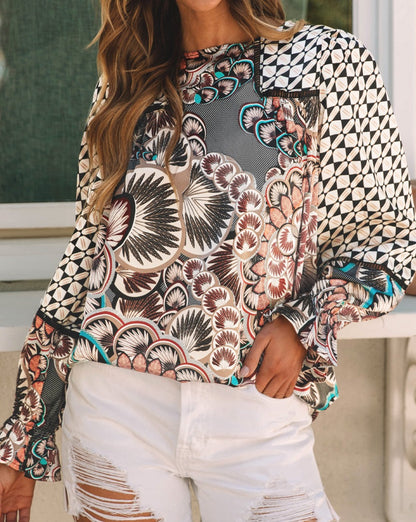 Floral Geometric Long Sleeve Blouse