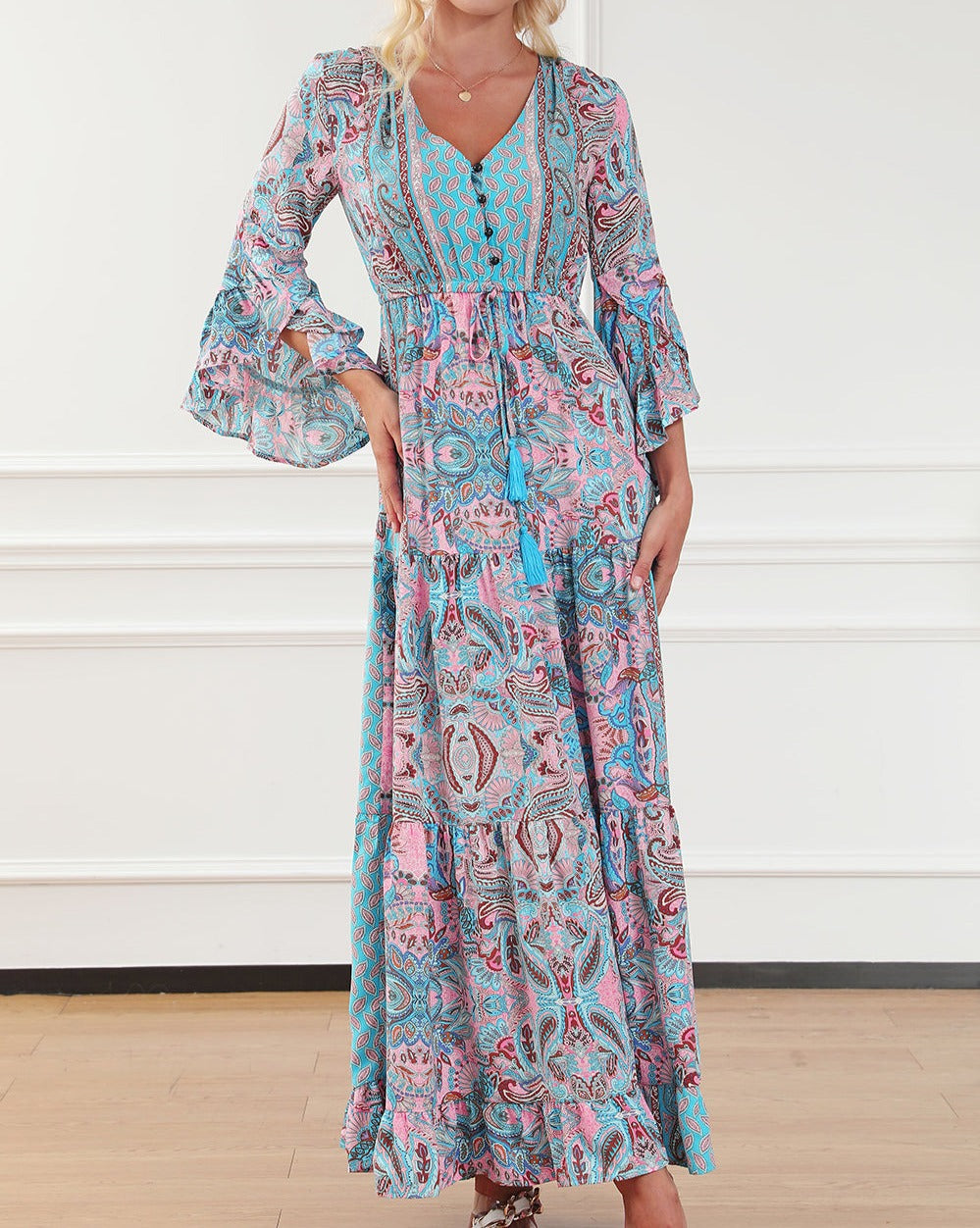 Paisley Ruffle Tiered Maxi Dress