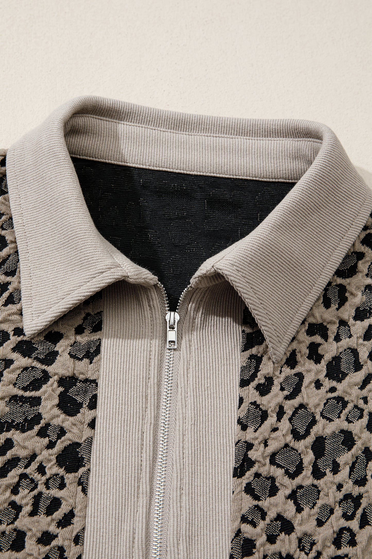 Leopard Zip-Up Collared Cap Sleeve Top