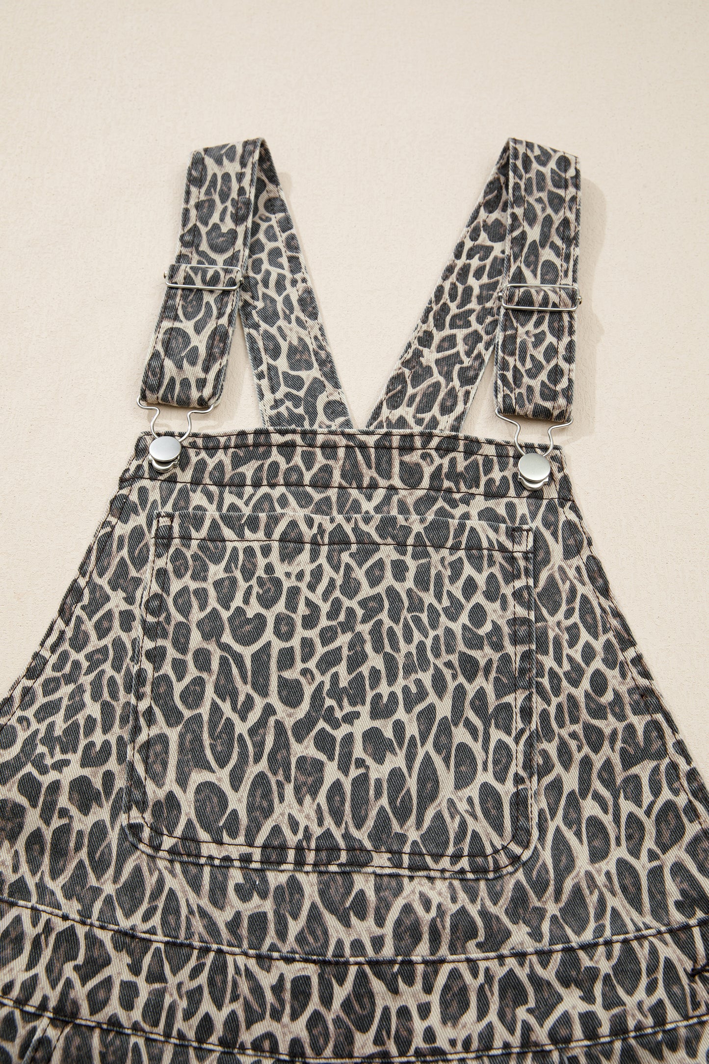 Leopard Denim Straight Leg Overall Jumpsuit