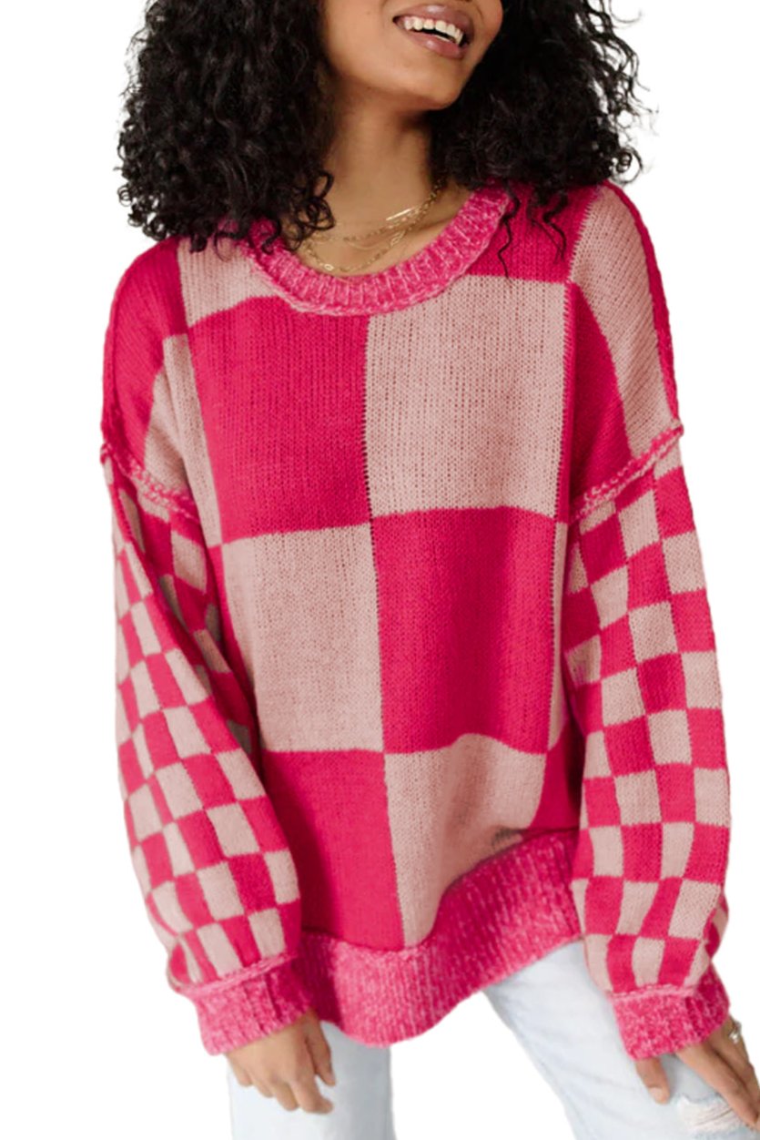 Checker Drop Shoulder Sweater