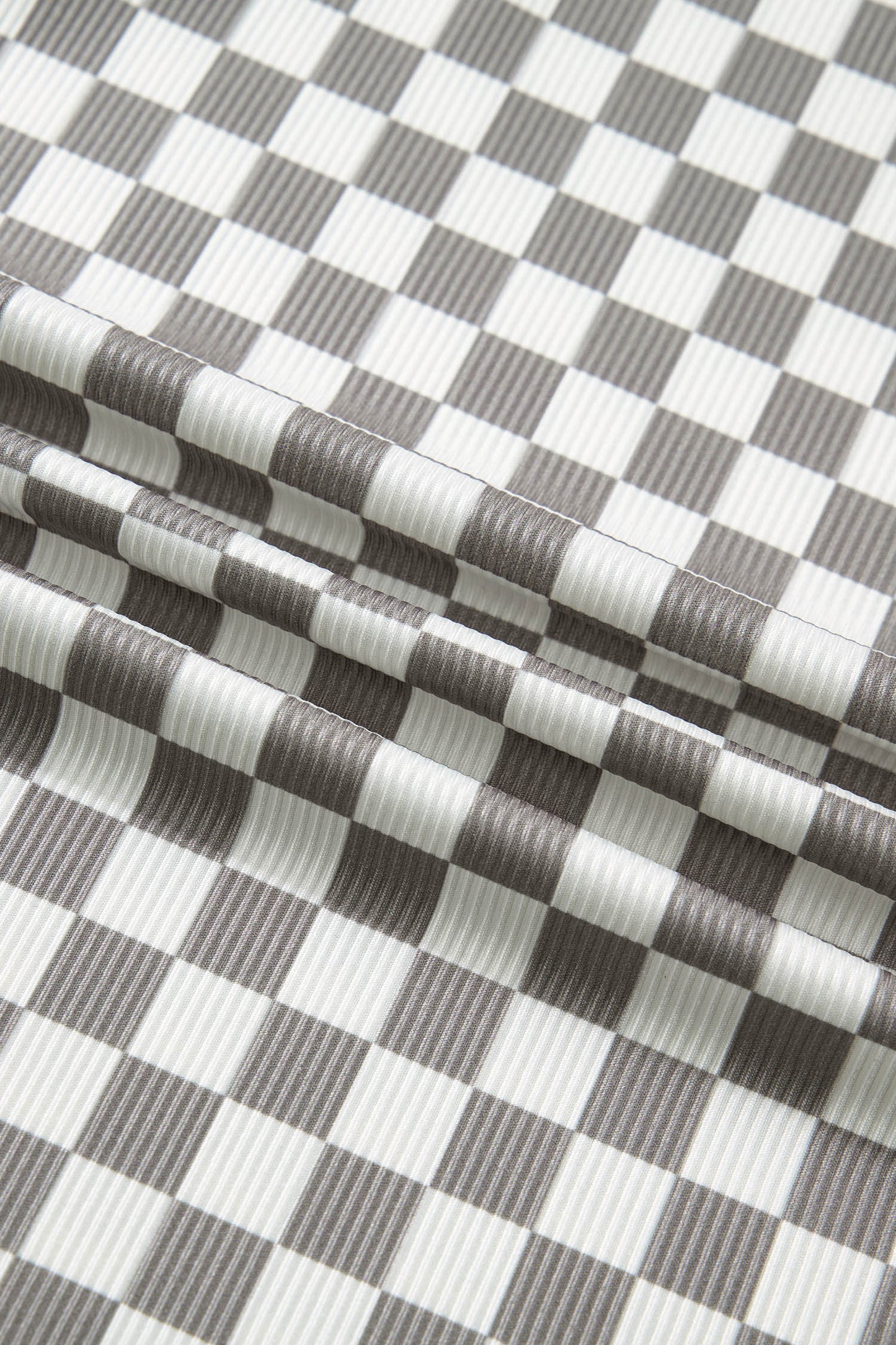 Checker Ribbed Knit Halter Tank Top