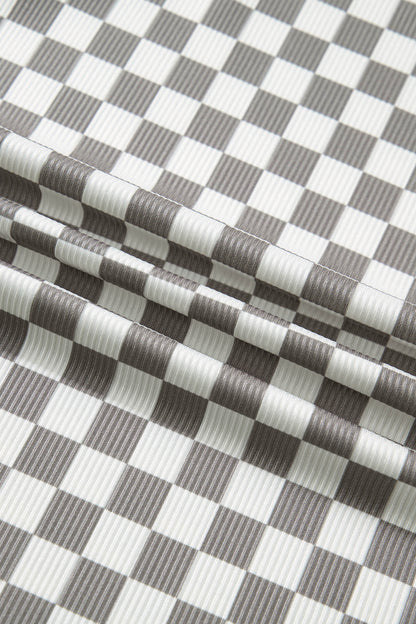 Checker Ribbed Knit Halter Tank Top