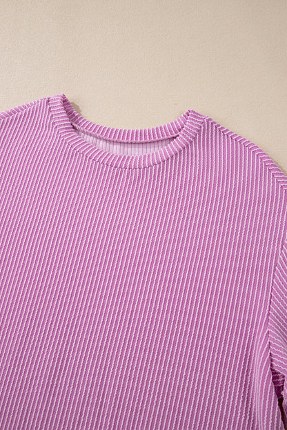 Corded Knit Long Sleeve Top and Shorts Set