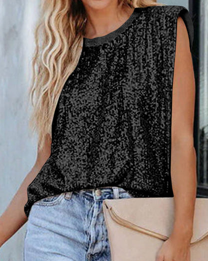 Sequin Round Neck Tank Top