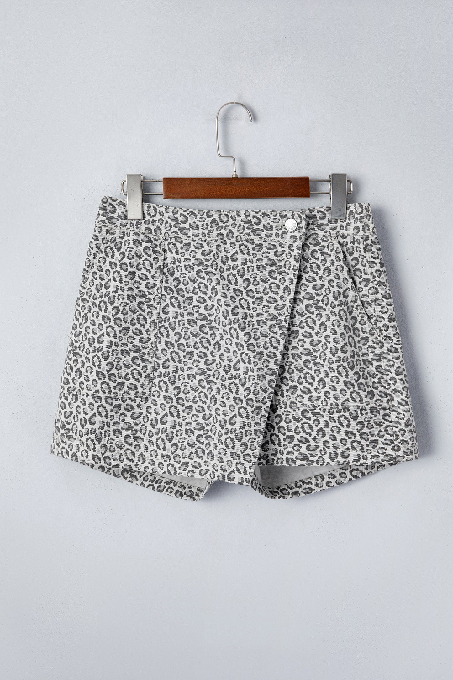 Leopard Denim Wrap Front Shorts