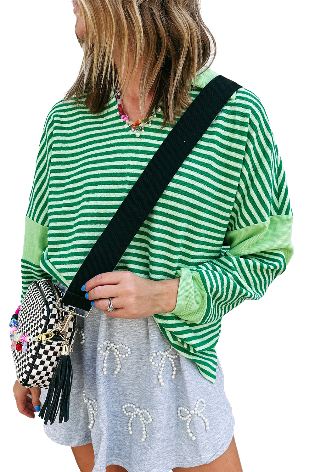 Stripe Collared V-Neck Top