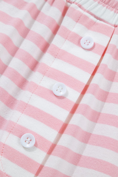 Stripe Drop Shoulder Top & Buttoned Pants Set