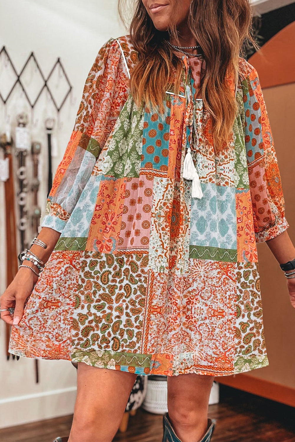 Boho Paisley 3/4 Sleeve Dress