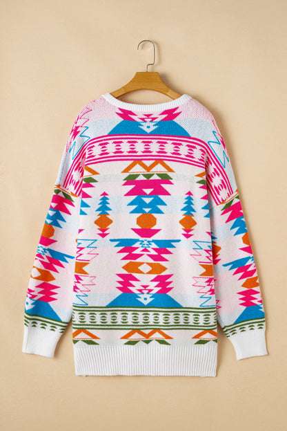 Aztec V-Neck Oversized Sweater