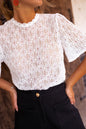 Scalloped Lace Keyhole Back Blouse