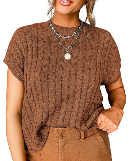 Cable Knit Short Sleeve Sweater