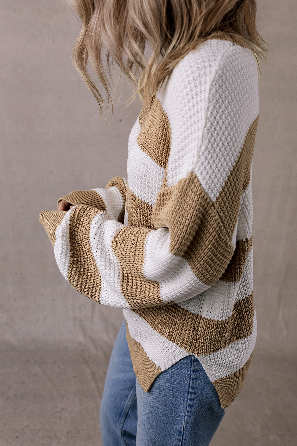 Colorblock Stripe Side Slit Sweater