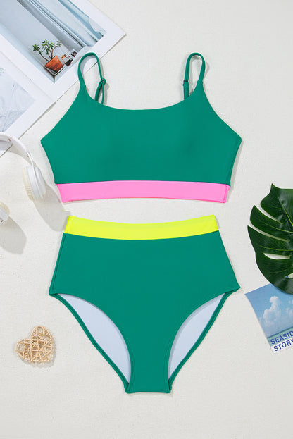 Colorblock High Waist Bikini Set