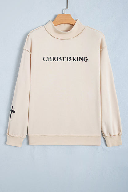 Christ Is King Cross Embroidery Exposed Seam Sweatshirt