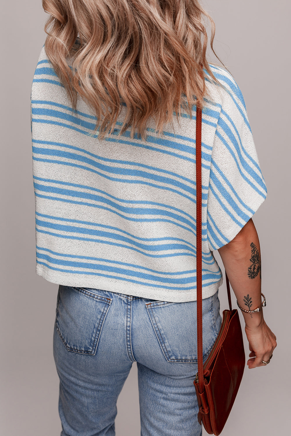 Stripe Wide Sleeve Sweater T-Shirt