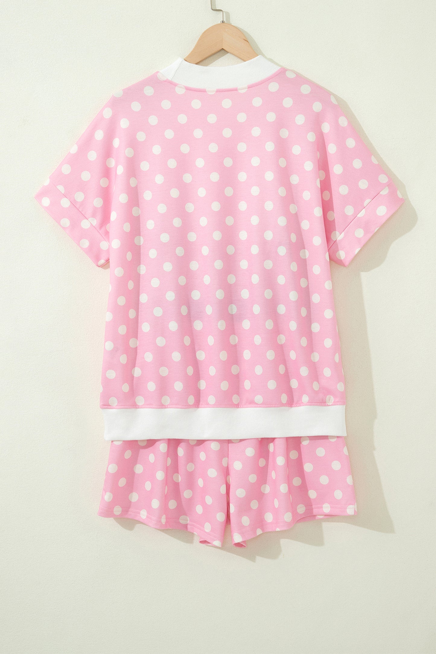 Polka Dot Colorblock Mock Neck & Shorts Set